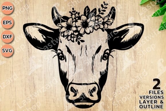 Cow Face with Flower Layered Svg, Heifer
